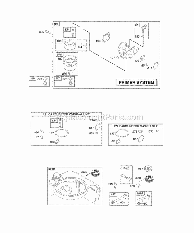Carburetor Fuel Supply Diagram and Parts List for 123H02-0110-B1  Briggs and Stratton Engine
